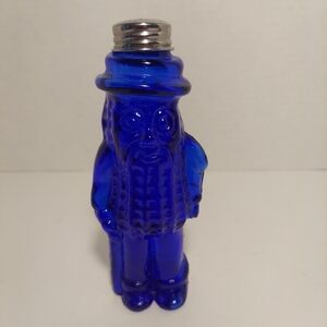 PLANTERS MR. PEANUT Cobalt Blue Glass Salt / Pepper Shaker Advertising Colorful